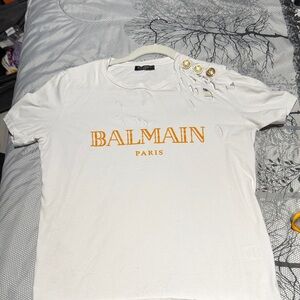 Balmain Ivory Tee with Gold Buttons